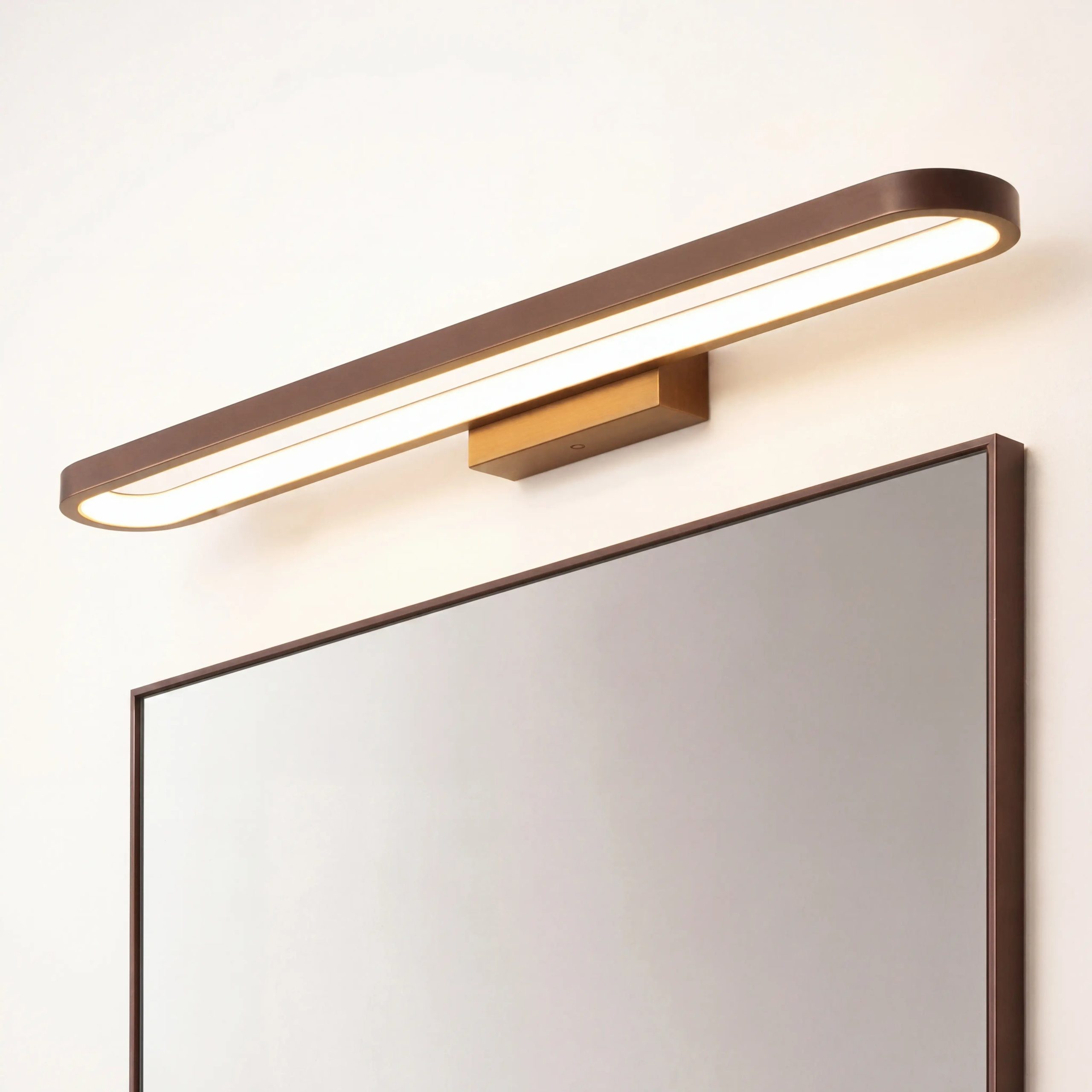 Luminaire miroir LED design épuré marron salle d'eau – Image 2