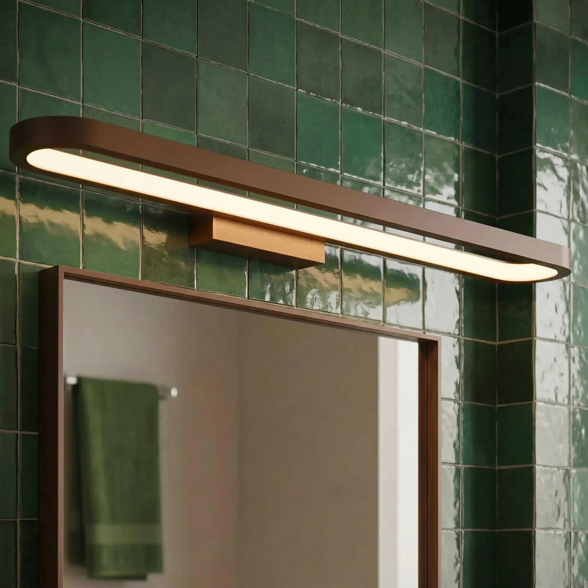 Luminaire miroir LED design épuré marron salle d'eau – Image 4