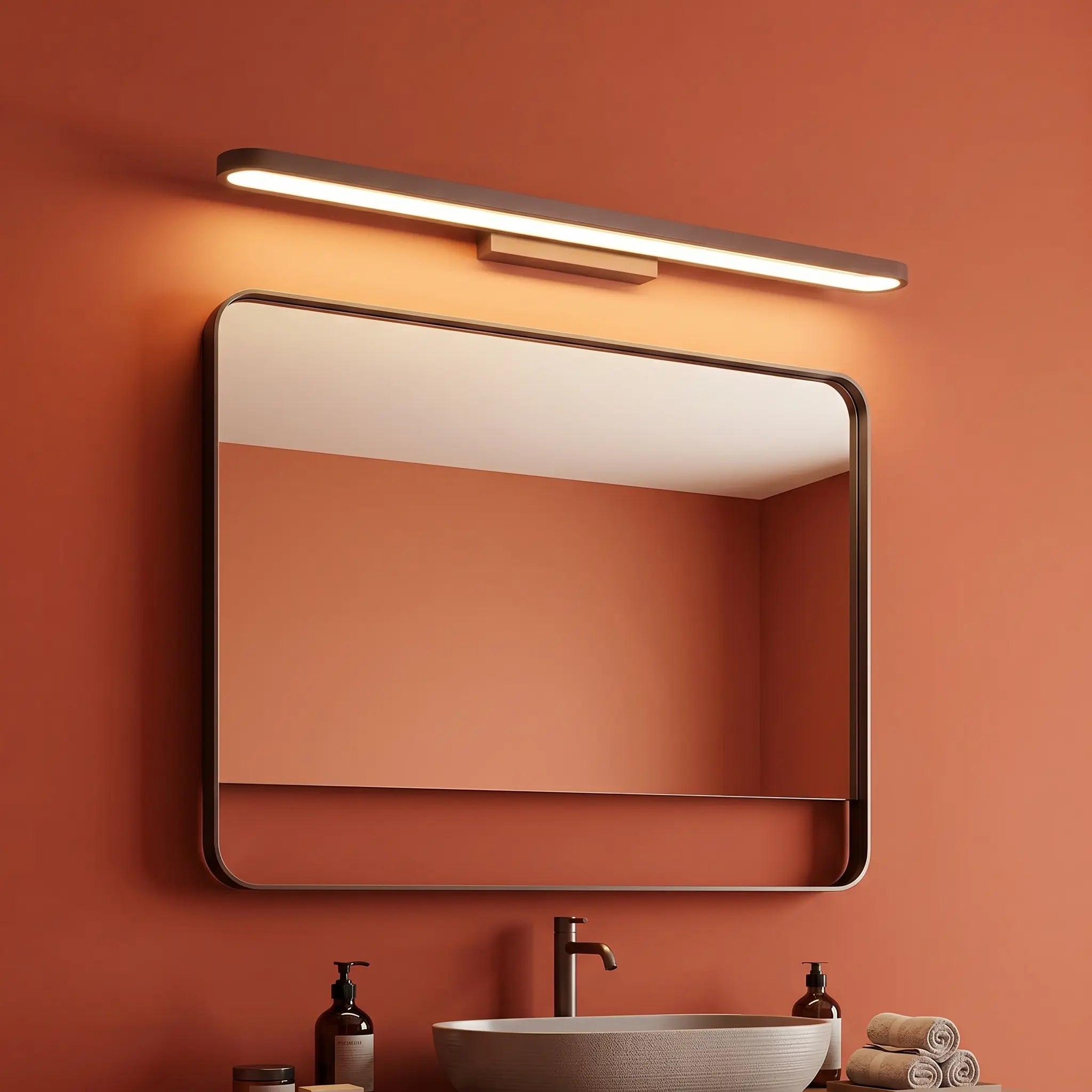 Luminaire miroir LED design épuré marron salle d'eau – Image 5