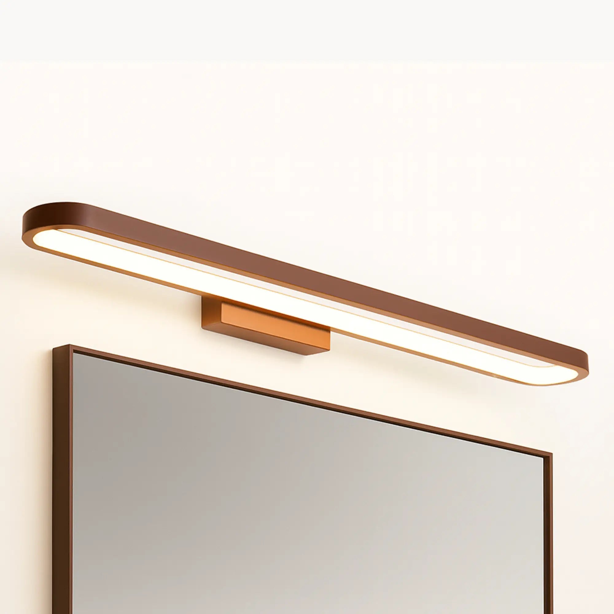 Luminaire miroir LED design épuré marron salle d'eau