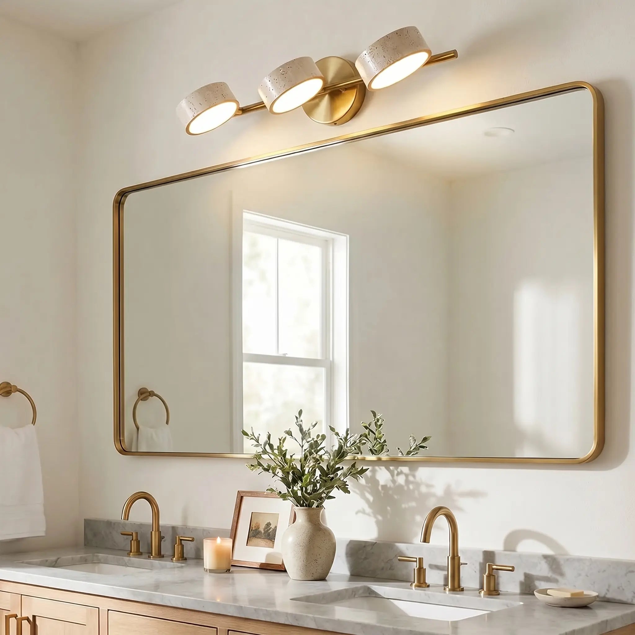 Éclairage Mural LED Travertin Naturel Laiton pour Bain – Image 4
