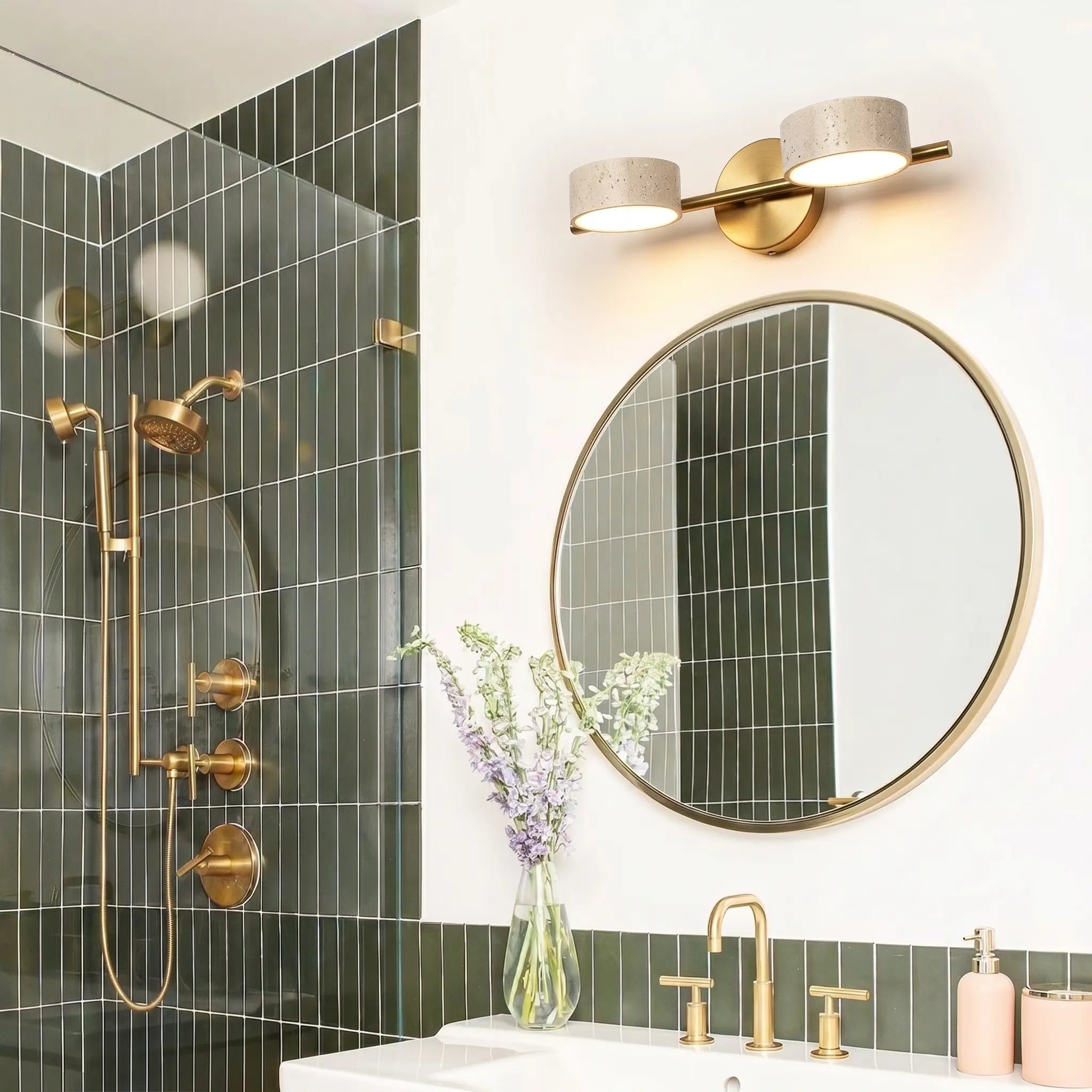 Éclairage Mural LED Travertin Naturel Laiton pour Bain – Image 3