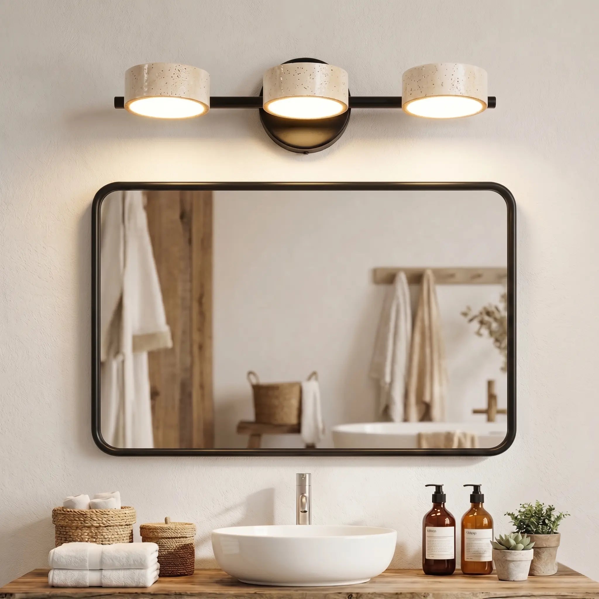 Luminaire Wabi-Sabi Travertin Salle de Bain LED Ajustable – Image 5