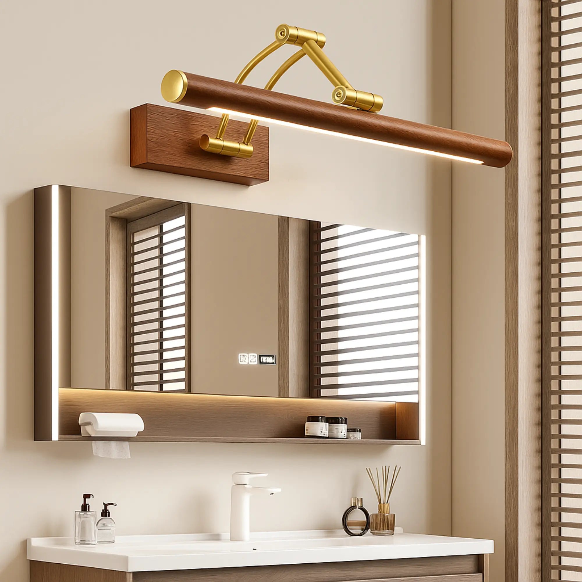 Éclairage miroir LED bois laiton pour salle de bain – Image 2