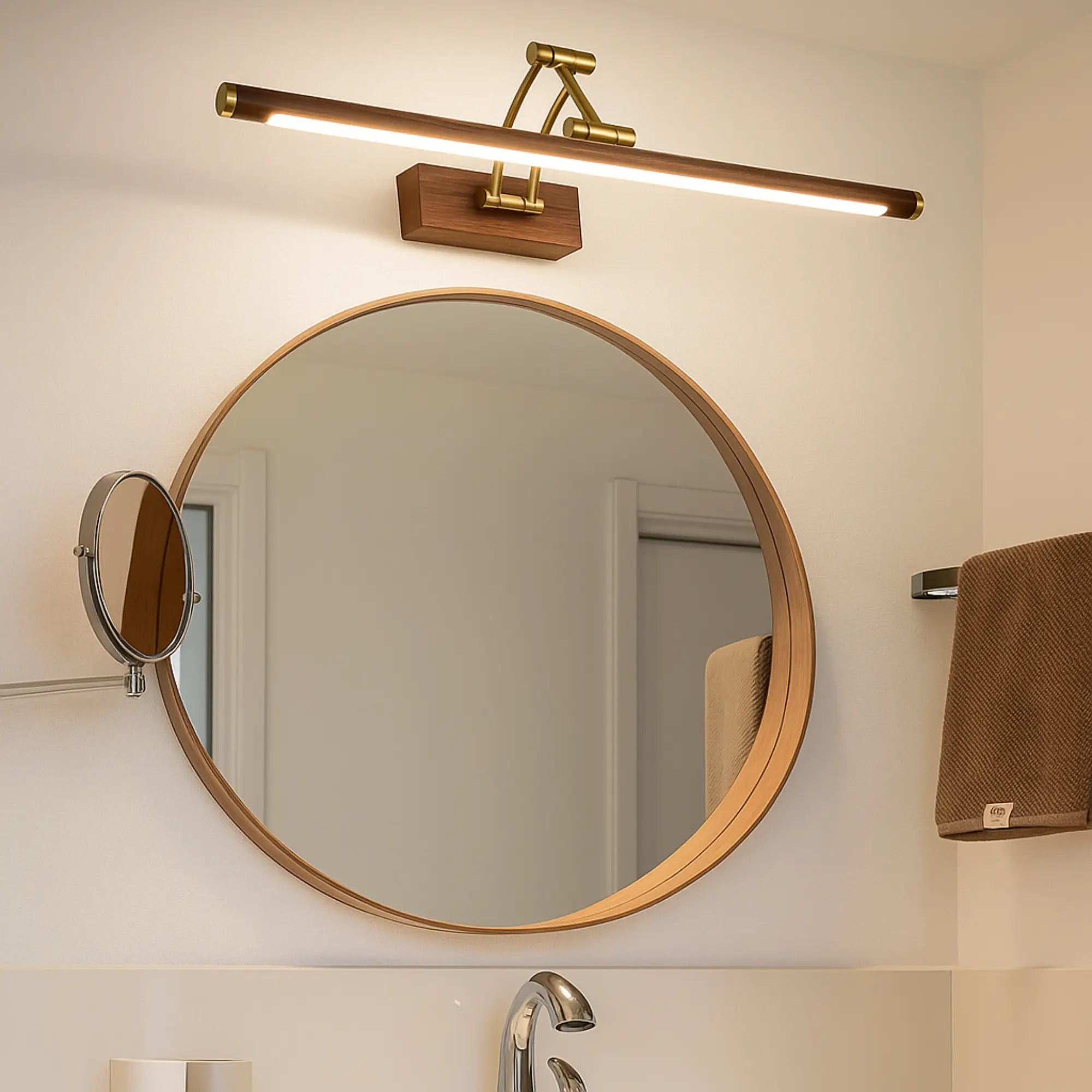 Éclairage miroir LED bois laiton pour salle de bain – Image 4
