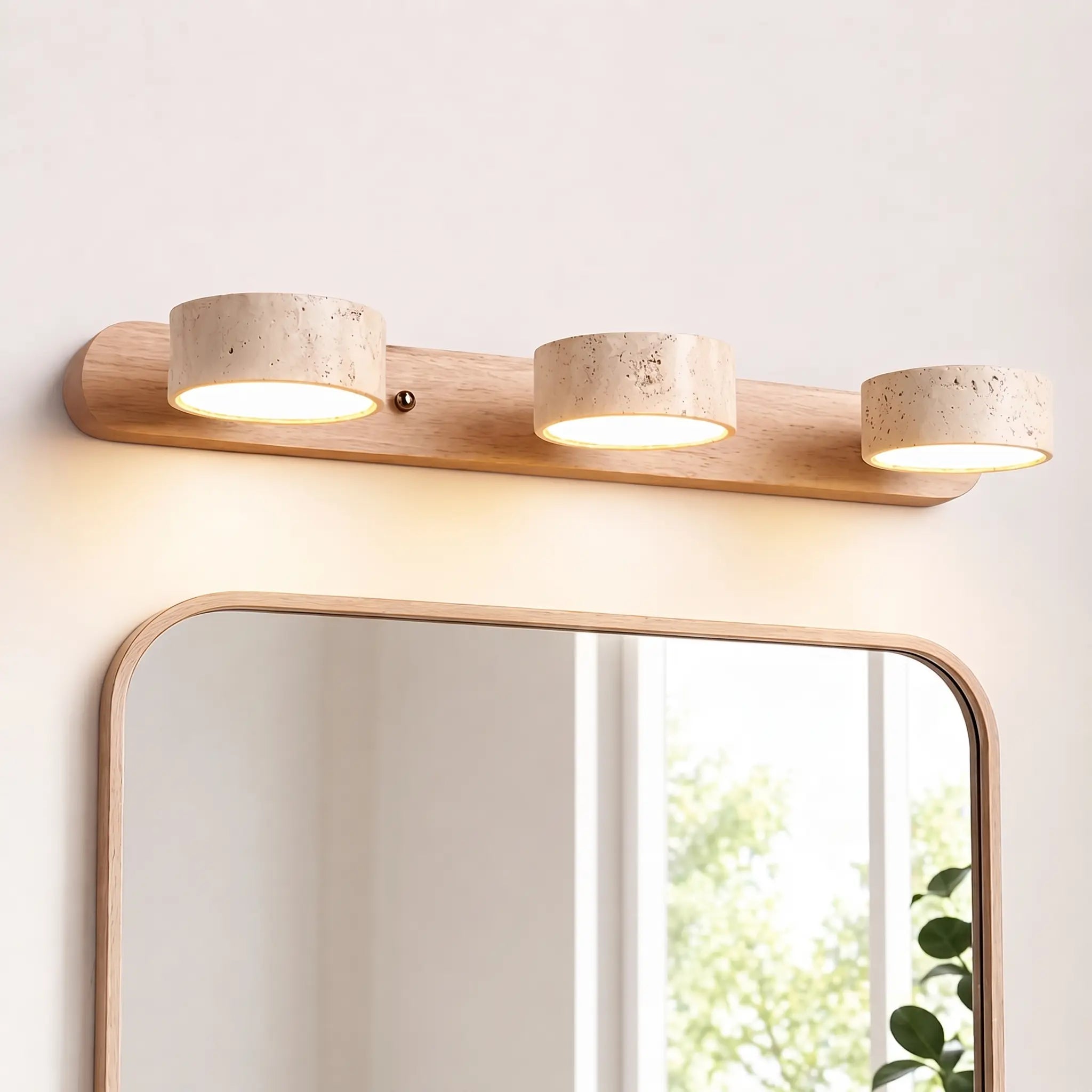 Luminaire miroir LED salle de bain bois