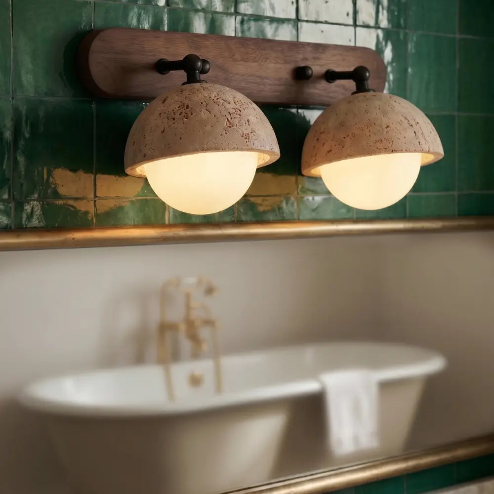 Éclairage miroir travertin bois naturel ambiance zen – Image 4