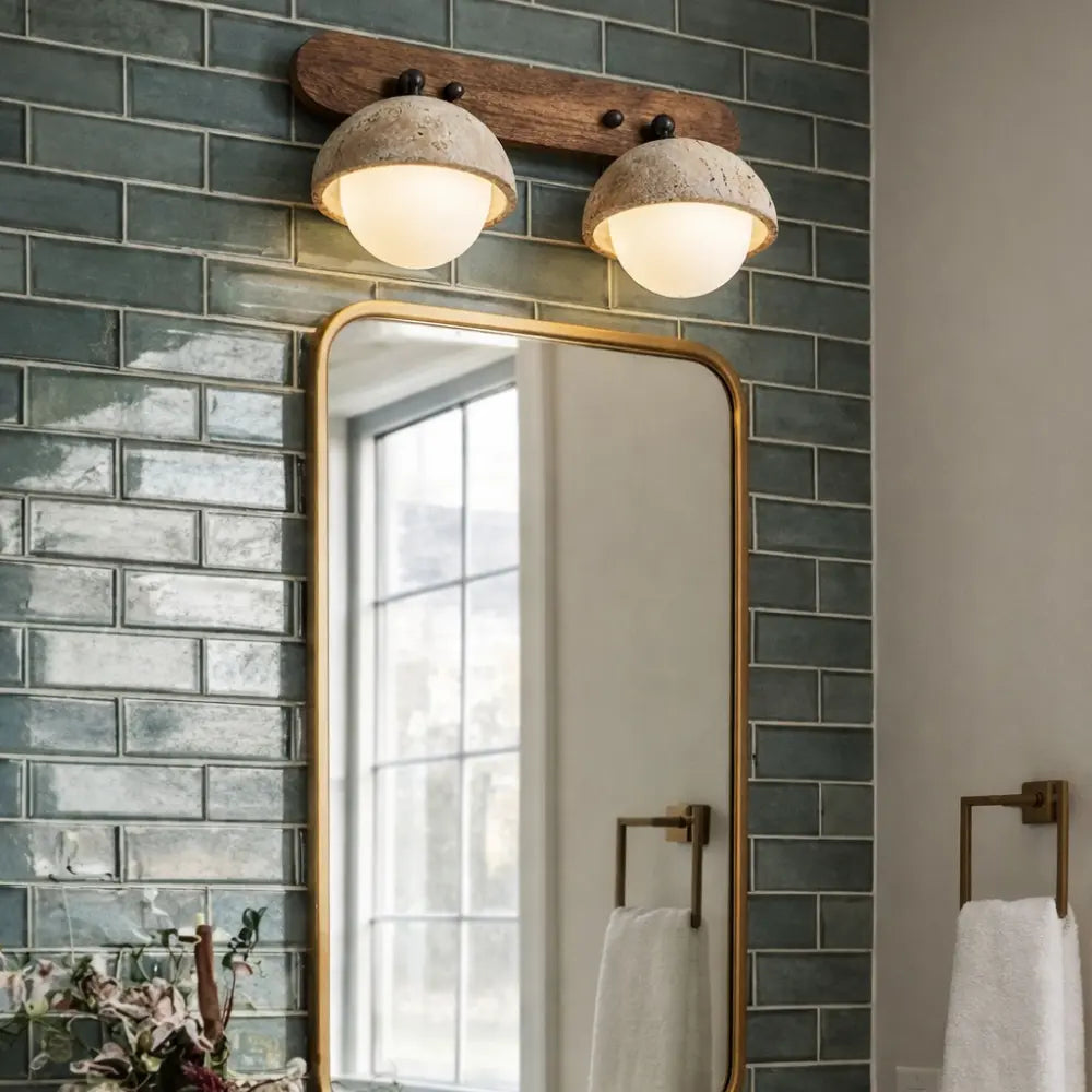 Éclairage miroir travertin bois naturel ambiance zen – Image 6