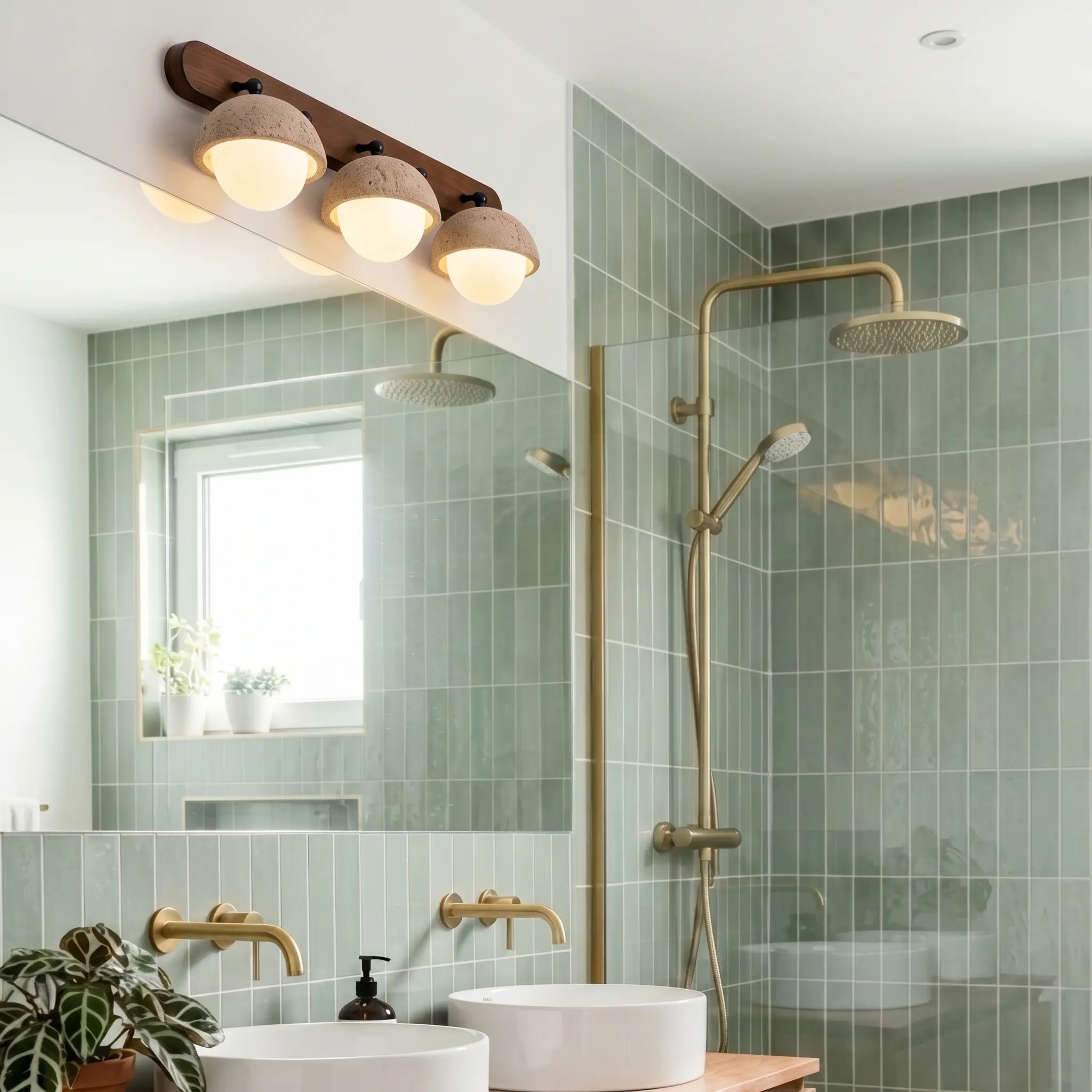 Éclairage miroir travertin bois naturel ambiance zen – Image 7