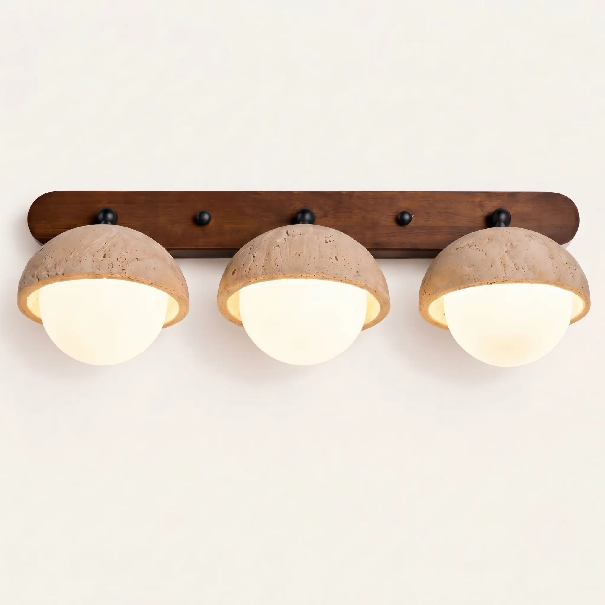 Éclairage miroir travertin bois naturel ambiance zen